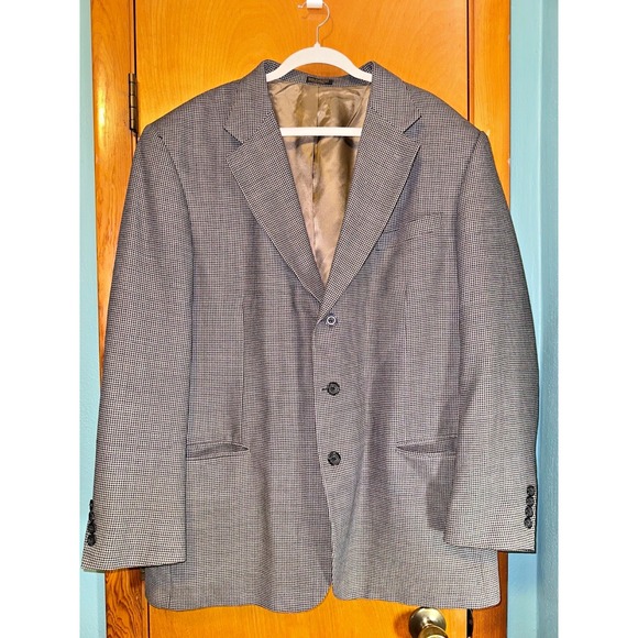 Oscar de la Renta Other - Oscar de la Renta Men's Vintage 46L Brown‎ Beige Houndstooth Wool Blazer